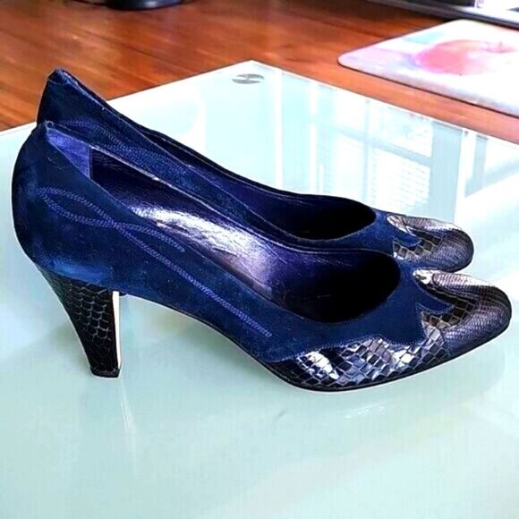 Andrea Pfister Snakeskin and Leather Heels - Picture 1 of 9